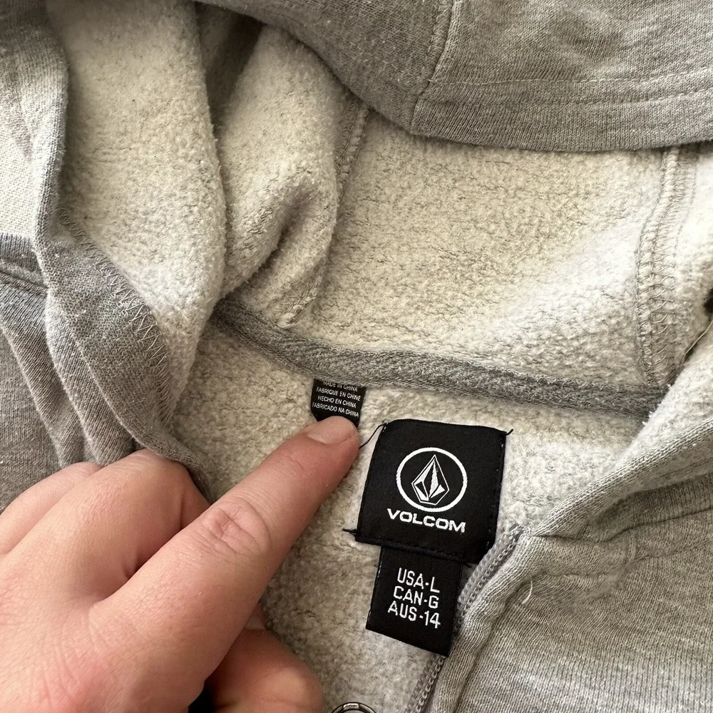 Volcom‎ Hoodie Youth Large Grey Pullover Sweatshirt Peace is Progress Zip Up